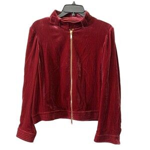 Worth New York Womens Size Small Red Zip Up Moto Jacket Faux Velvet Long Sleeve